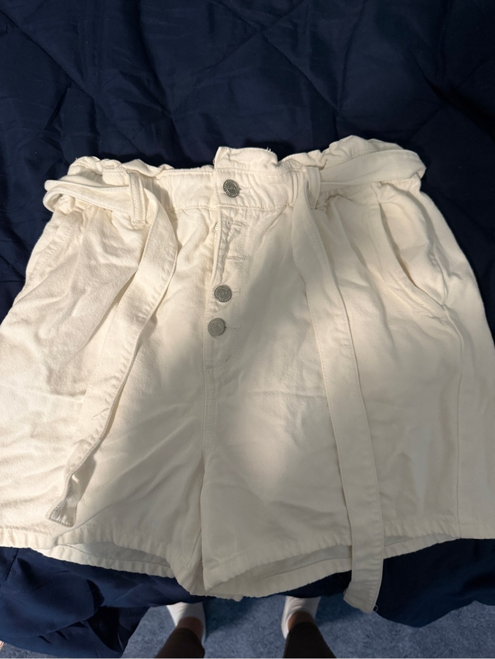LOFT Cream Paperbag Waist Belted Shorts